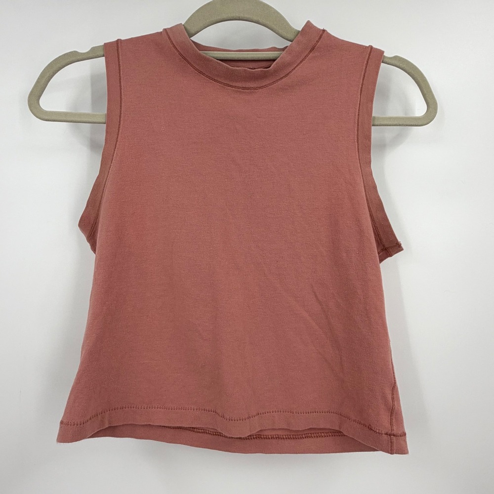 SKIMS Cotton Jersey Mock Neck Tank Top Rose Pink Size Large Sleeveless Cropped